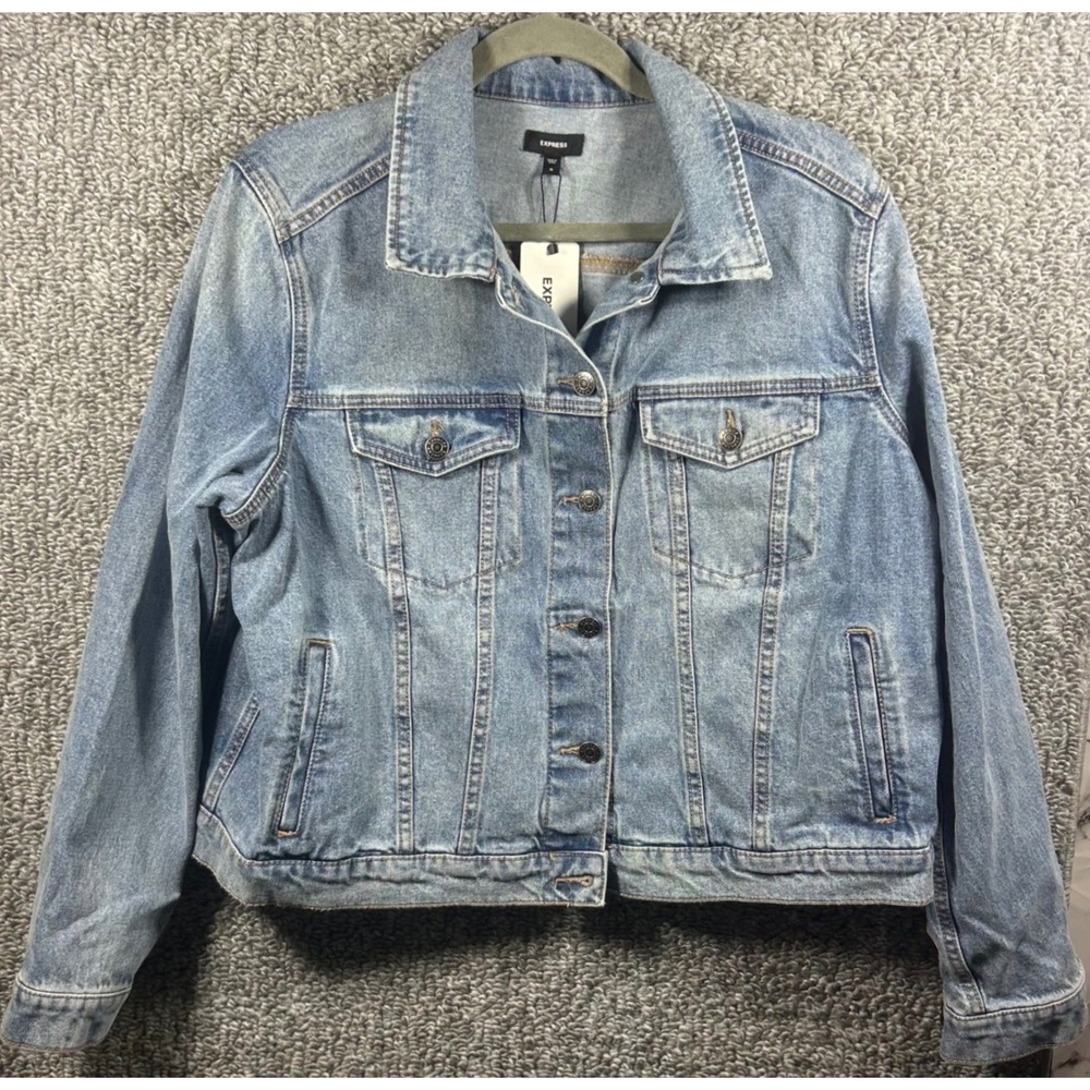 Express‎ Denim Jacket Light Wash Stretch Button Front Trucker Womens XL